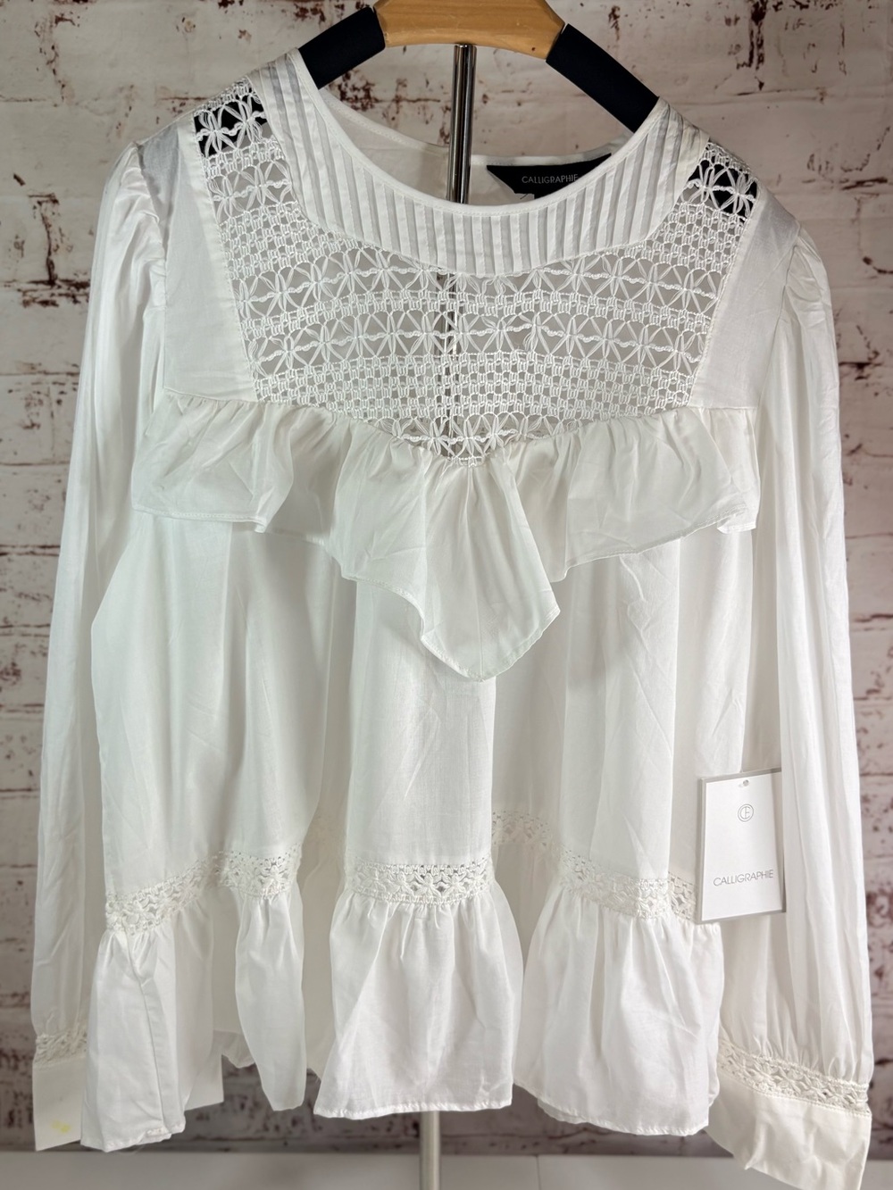 Calliope White Lace Yoke Ruffle Blouse